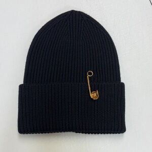 Versace Black Knit Beanie with Gold Accent